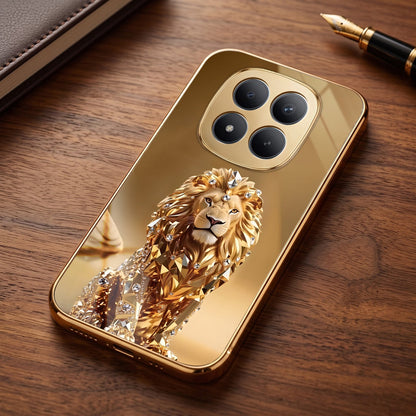 Redmi Note 15 Pro+ 5G Luxury Lion Gold Electroplated Glass Phone Back Case