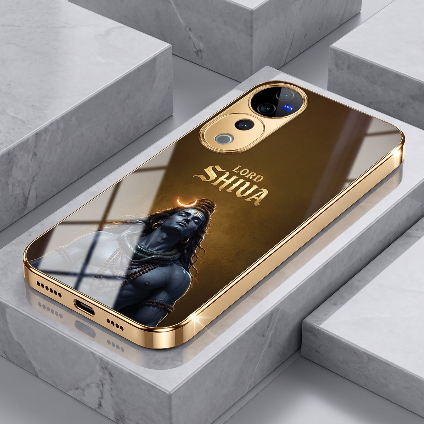 Vivo V40 Pro 5G Lord Shiva Gold Electroplated Glass Phone Back Case