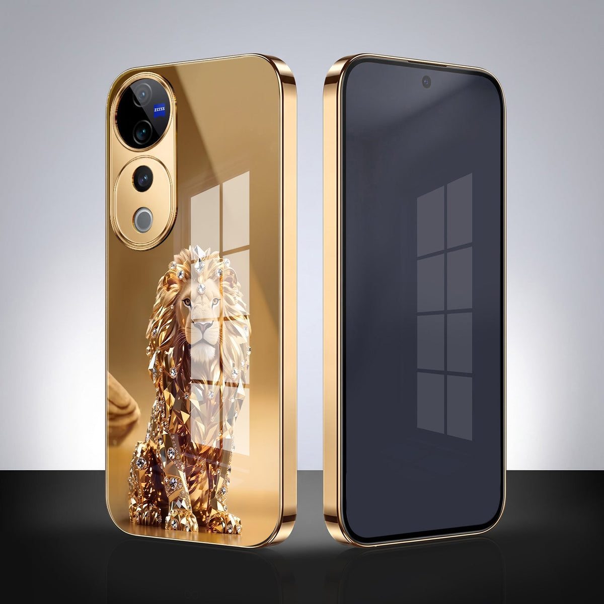 Vivo V40 Pro 5G Luxury Lion Gold Electroplated Glass Phone Back Case