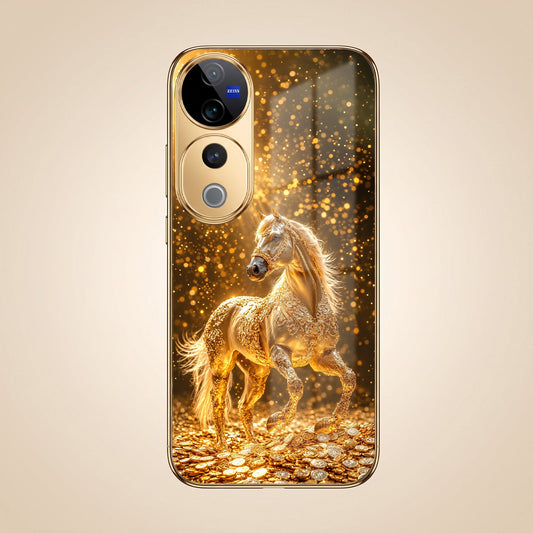 Vivo V40 Pro 5G Golden Horse Sparkle Gold Electroplated Glass Phone Back Case