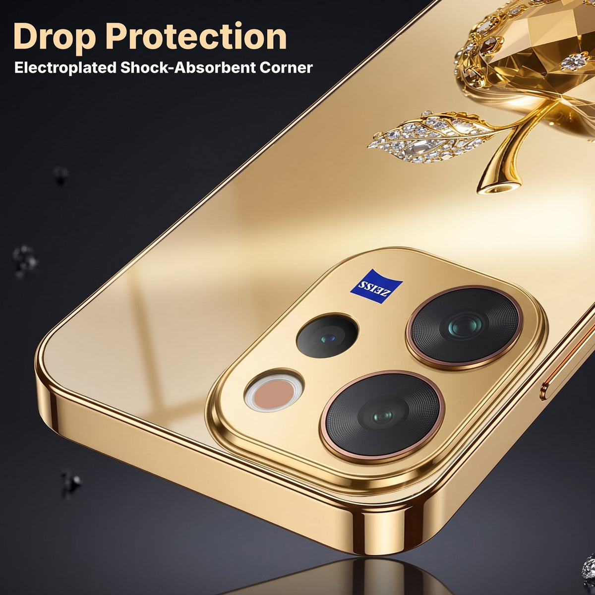 Vivo V70 5G Golden Apple Gold Electroplated Glass Phone Back Case