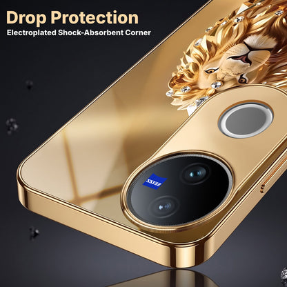 Vivo V50 5G Luxury Lion Gold Electroplated Glass Phone Back Case