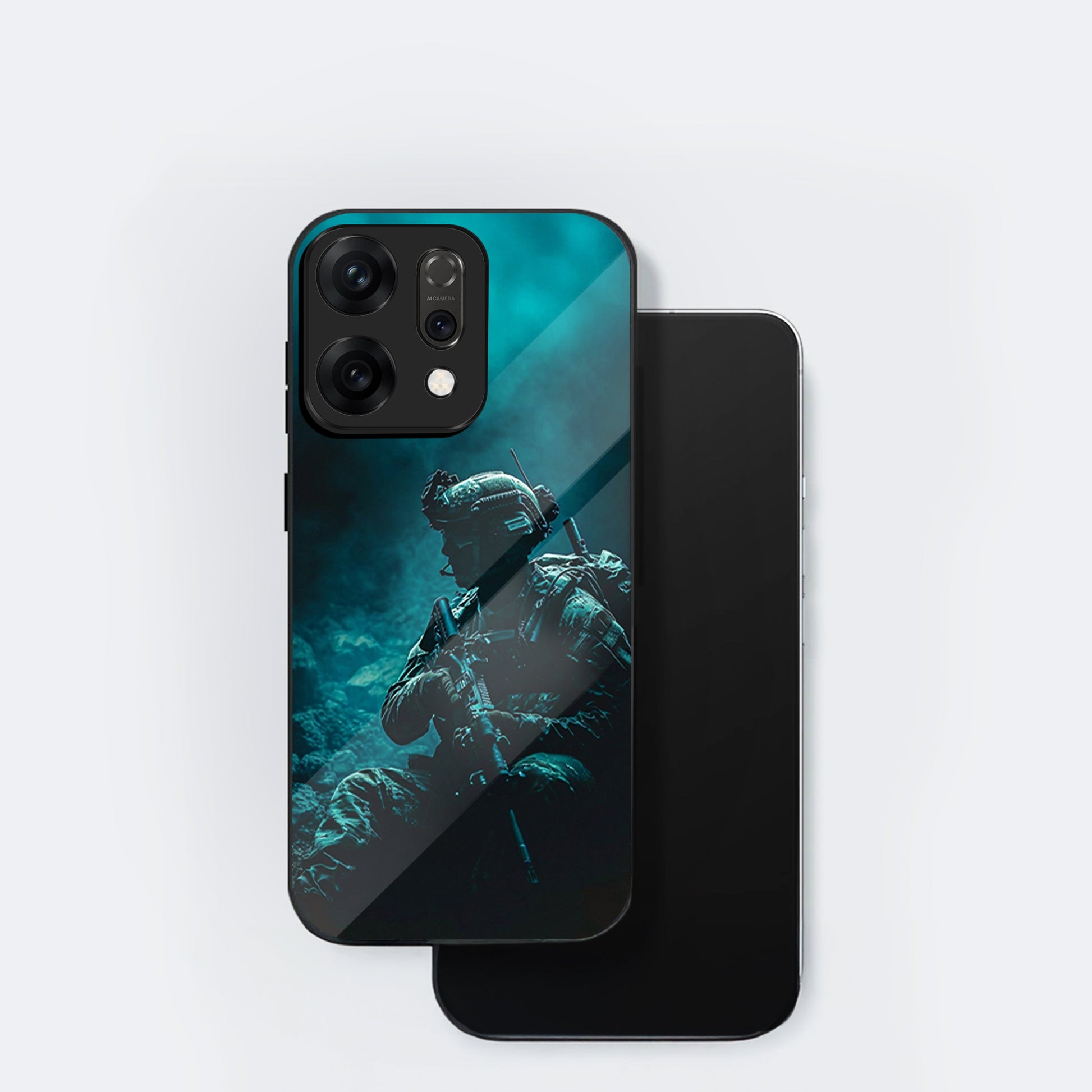 Phone case with a design of a person in a helmet and uniform on a white background