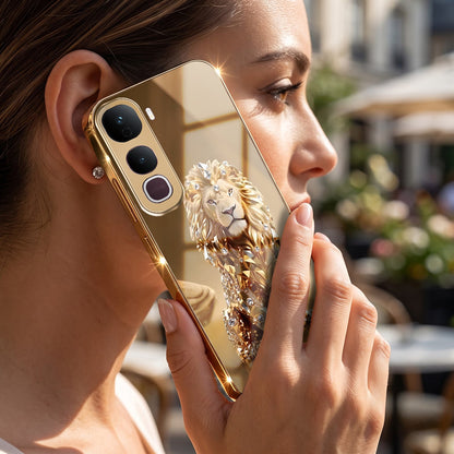 Vivo Y400 Pro 5G Luxury Lion Gold Electroplated Glass Phone Back Case