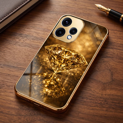 Oppo Reno 15 5G Golden Diamond Gold Electroplated Glass Phone Back Case