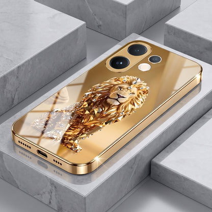 Vivo V60 5G Luxury Lion Gold Electroplated Glass Phone Back Case