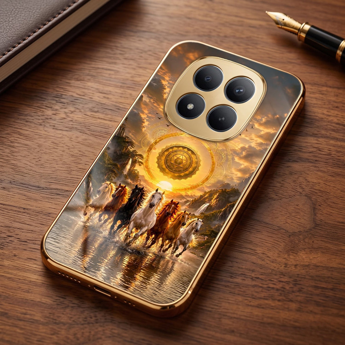 Redmi Note 15 Pro+ 5G Celestial Seven Horses Gold Electroplated Glass Phone Back Case