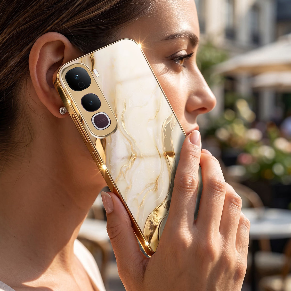 Vivo Y400 Pro 5G Marvel Texture Gold Electroplated Glass Phone Back Case