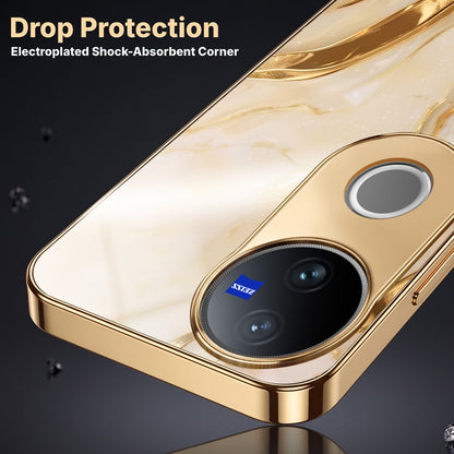 Vivo V50 5G Marvel Texture Gold Electroplated Glass Phone Back Case