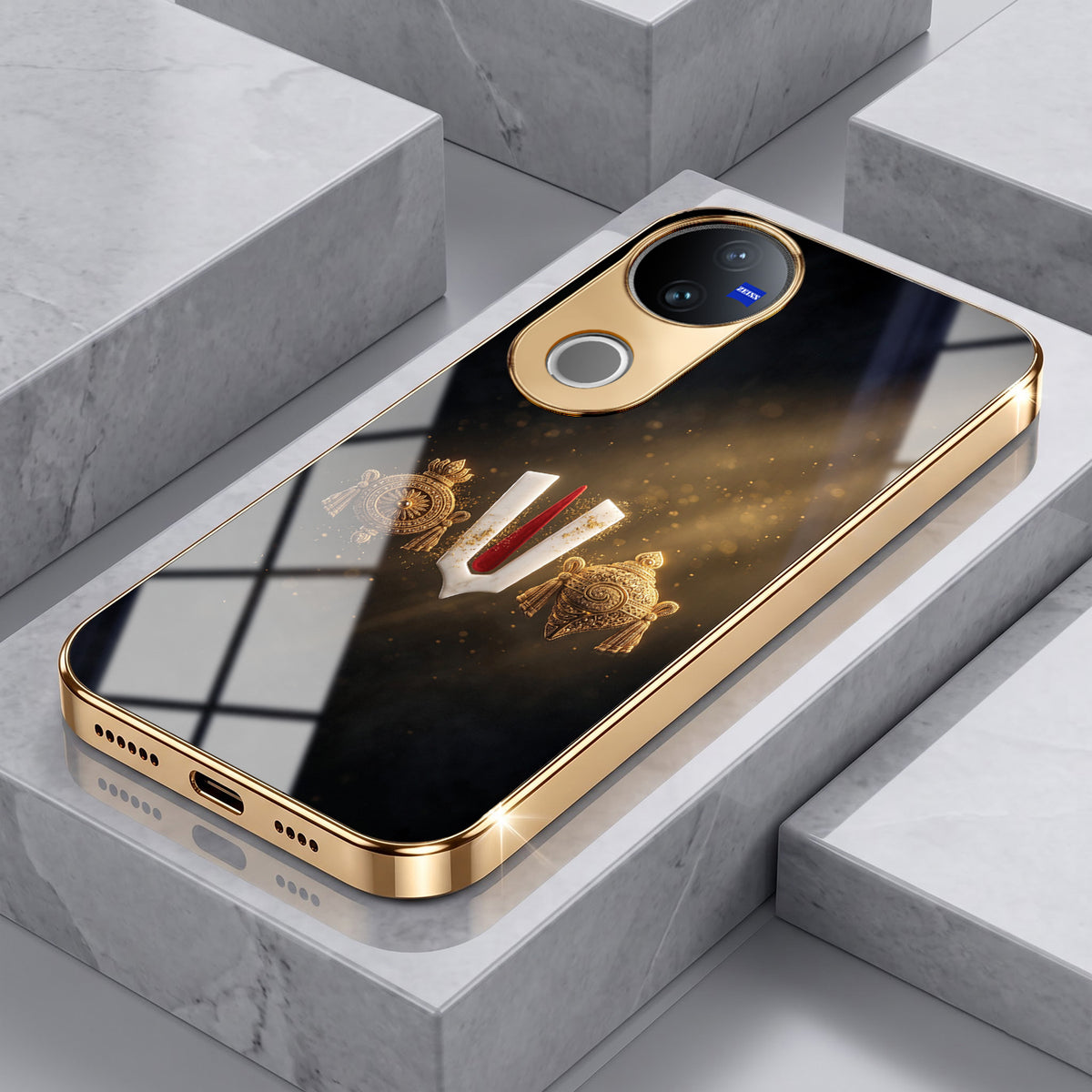 Vivo V50 5G Royal Heritage Edition Gold Electroplated Glass Phone Back Case