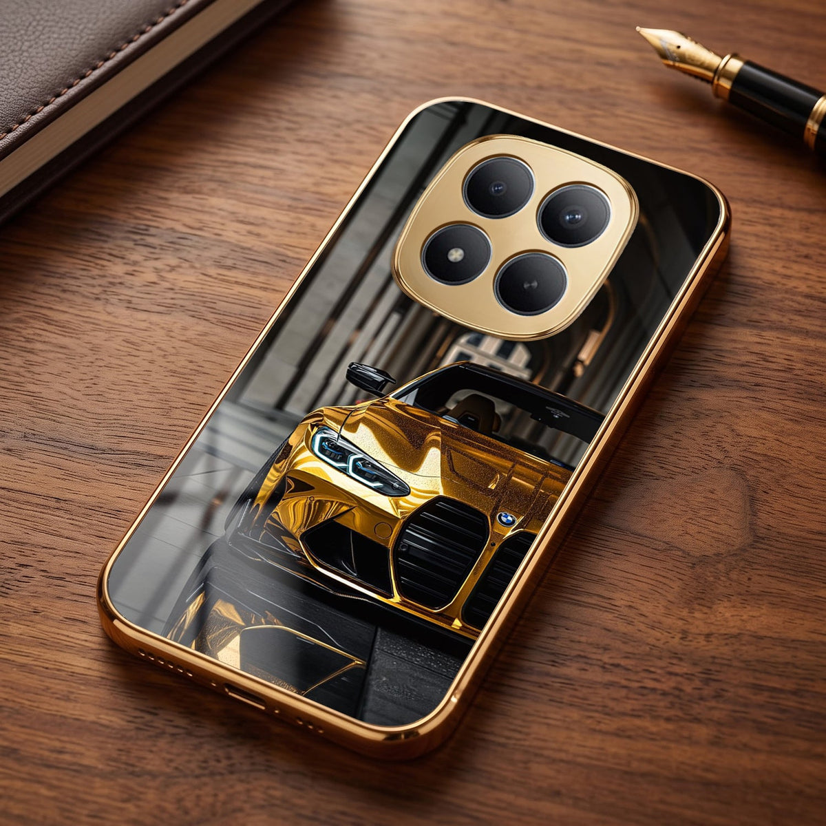Redmi Note 15 Pro+ 5G Golden BMW Gold Electroplated Glass Phone Back Case