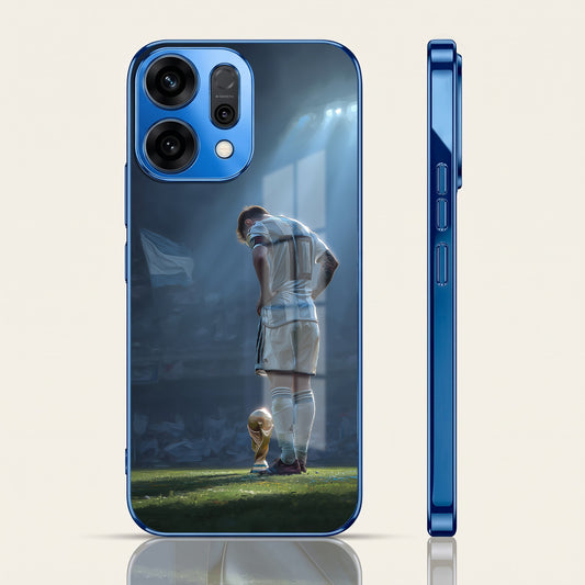 Oppo Reno 14 5G Football Champion Blue Electroplated Glass Phone Back Case