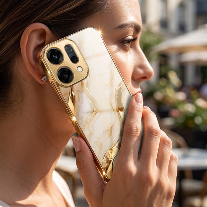 Oppo Reno 14 5G Marvel Texture Gold Electroplated Glass Phone Back Case
