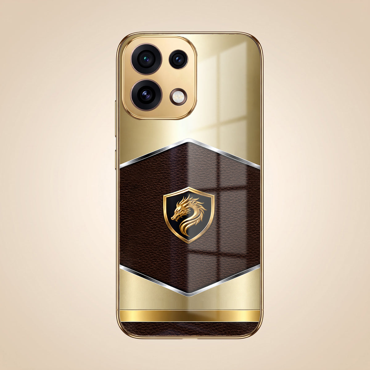 Oppo Reno 16C 5G Dragon Crest Gold Electroplated Glass Phone Back Case