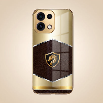 Oppo Reno 16C 5G Dragon Crest Gold Electroplated Glass Phone Back Case