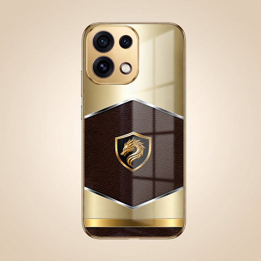 Oppo Reno 16C 5G Dragon Crest Gold Electroplated Glass Phone Back Case