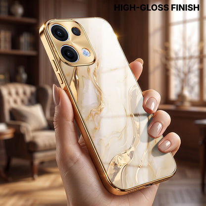 Oppo Reno 13 5G Marvel Texture Gold Electroplated Glass Phone Back Case
