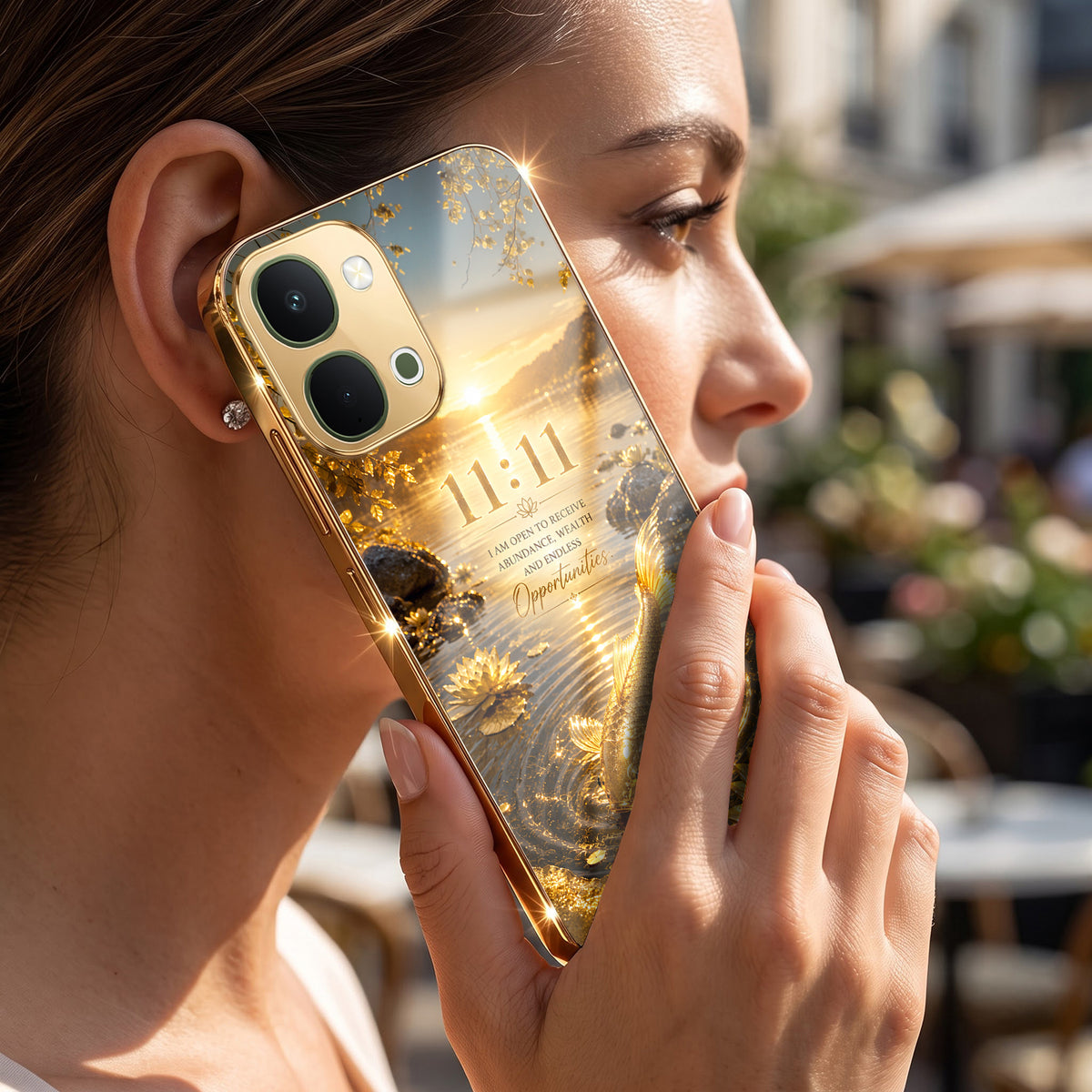 Vivo T5x 5G 11:11 Manifestation Gold Electroplated Glass Phone Back Case