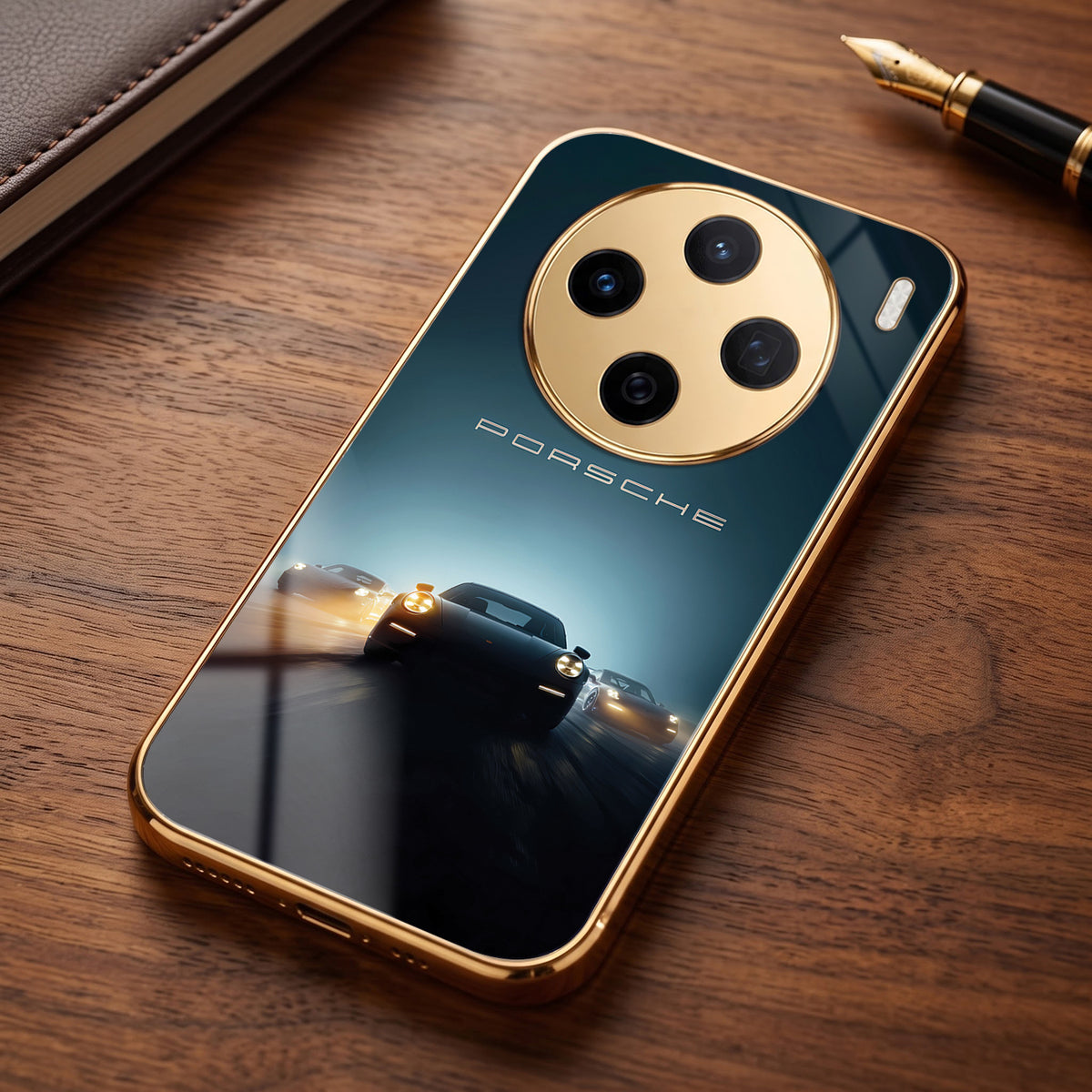 Vivo X200 5G Porsche Luxury Gold Electroplated Glass Phone Back Case