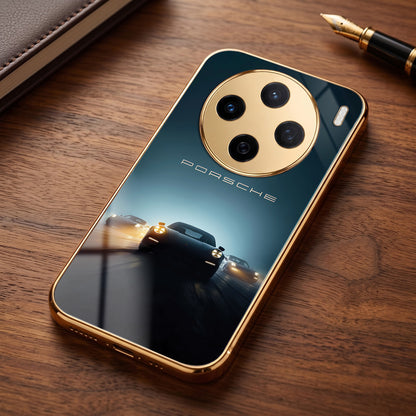 Vivo X200 5G Porsche Luxury Gold Electroplated Glass Phone Back Case