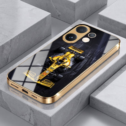 Vivo V60e 5G F1 Racing Car Gold Electroplated Glass Phone Back Case