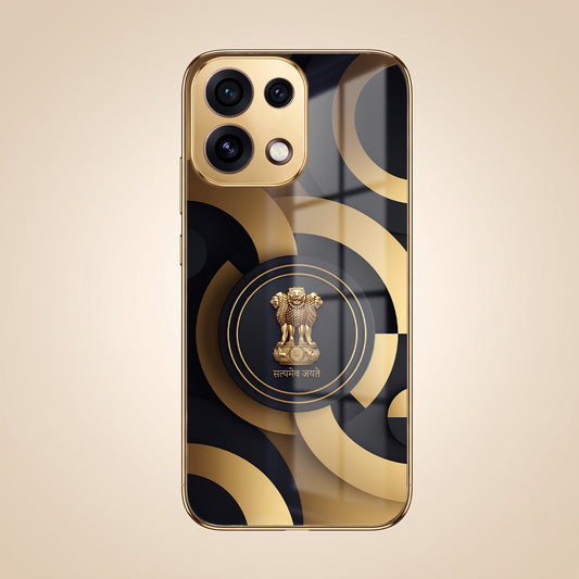 Oppo Reno 16C 5G Royal Emblem Gold Electroplated Glass Phone Back Case
