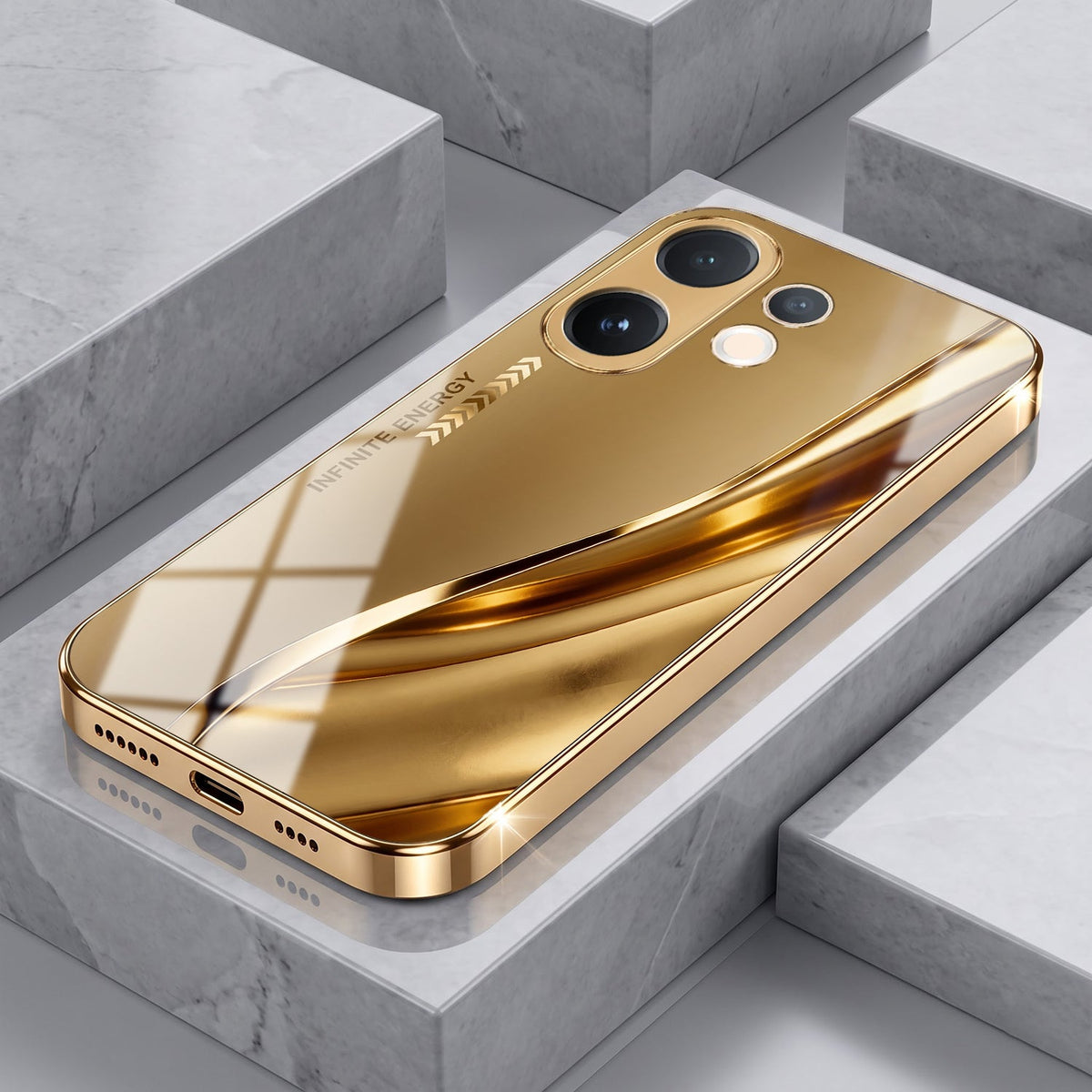 Vivo V60 5G Luxury Infinity Energy Gold Electroplated Glass Phone Case