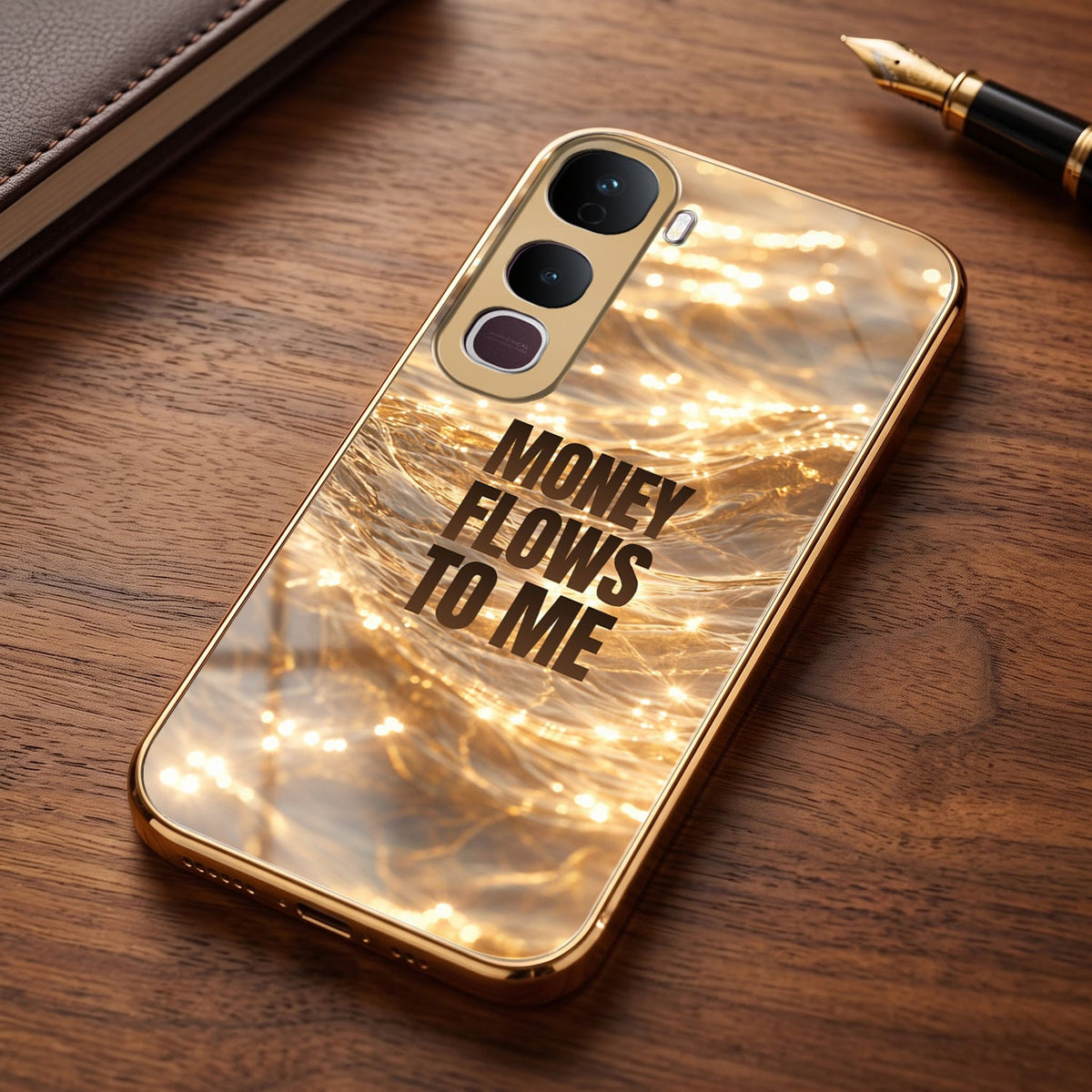 Vivo Y400 Pro 5G Money Flows To Me Gold Electroplated Glass Phone Back Case
