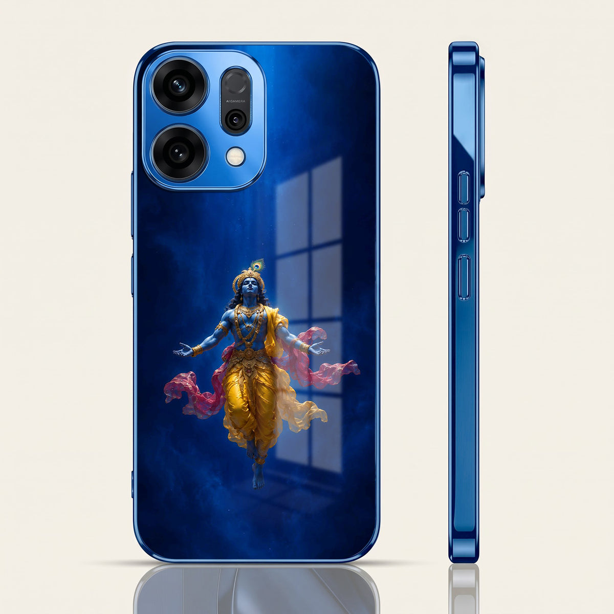 Oppo Reno 14 5G Lord Krishna Blue Electroplated Glass Phone Back Case