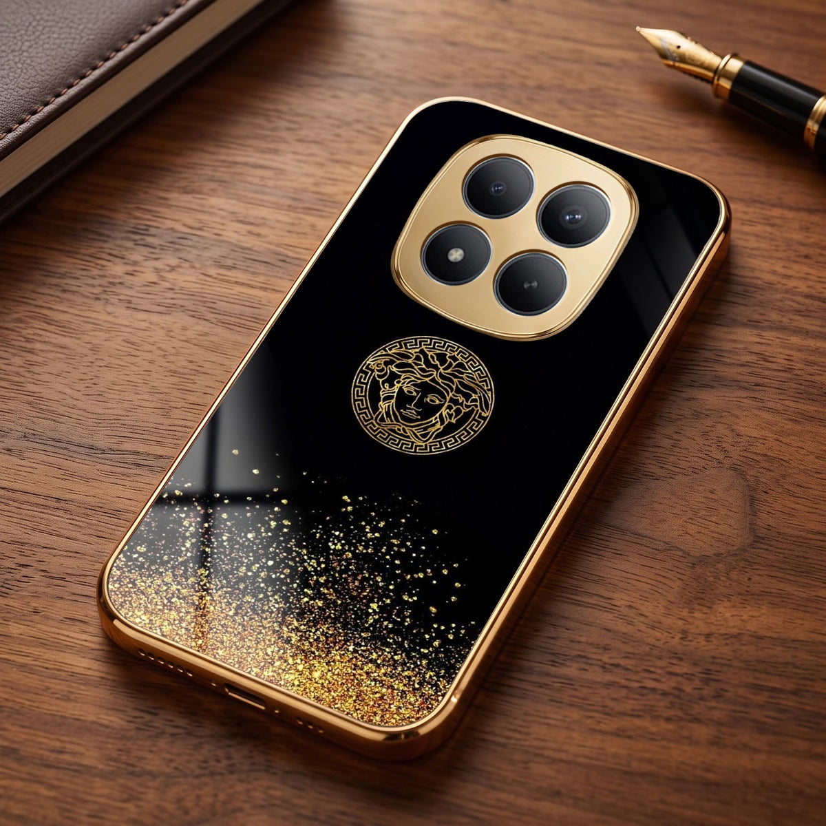Redmi Note 15 Pro+ 5G Medusa Head Gold Electroplated Glass Phone Back Case