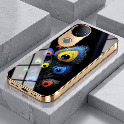 Vivo T4R 5G Multi-Feather Peacock Gold Electroplated Glass Phone Back Case