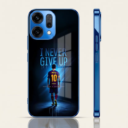 Oppo Reno 14 5G Never Give Up Blue Electroplated Glass Phone Back Case
