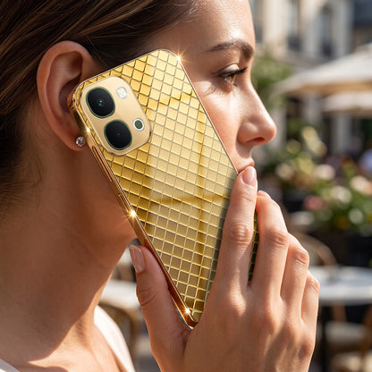 Vivo T5x 5G Golden Criss Cross Gold Electroplated Glass Phone Back Case