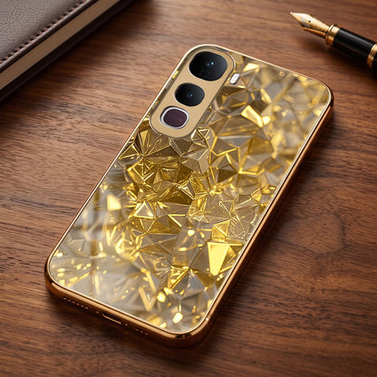 Vivo Y400 Pro 5G Golden Diamond Shatter Gold Electroplated Glass Phone Back Case