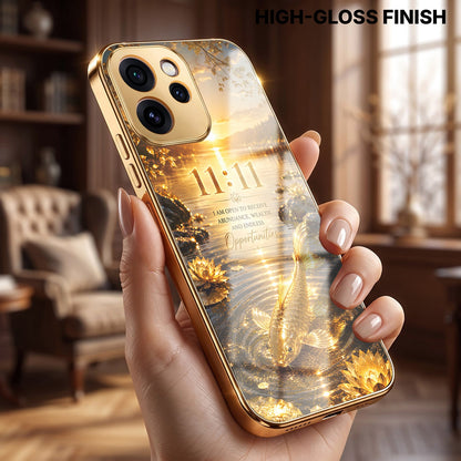 Oppo Reno 15 Pro Mini 5G 11:11 Manifestation Gold Electroplated Glass Phone Back Case