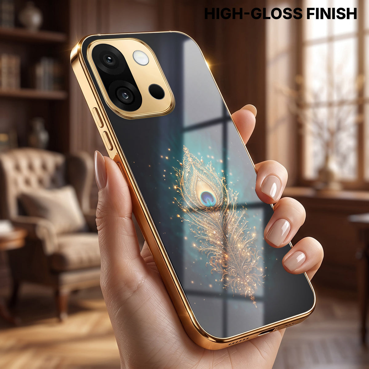 OnePlus 13s 5G Golden Peacock Feather Gold Electroplated Glass Phone Back Case