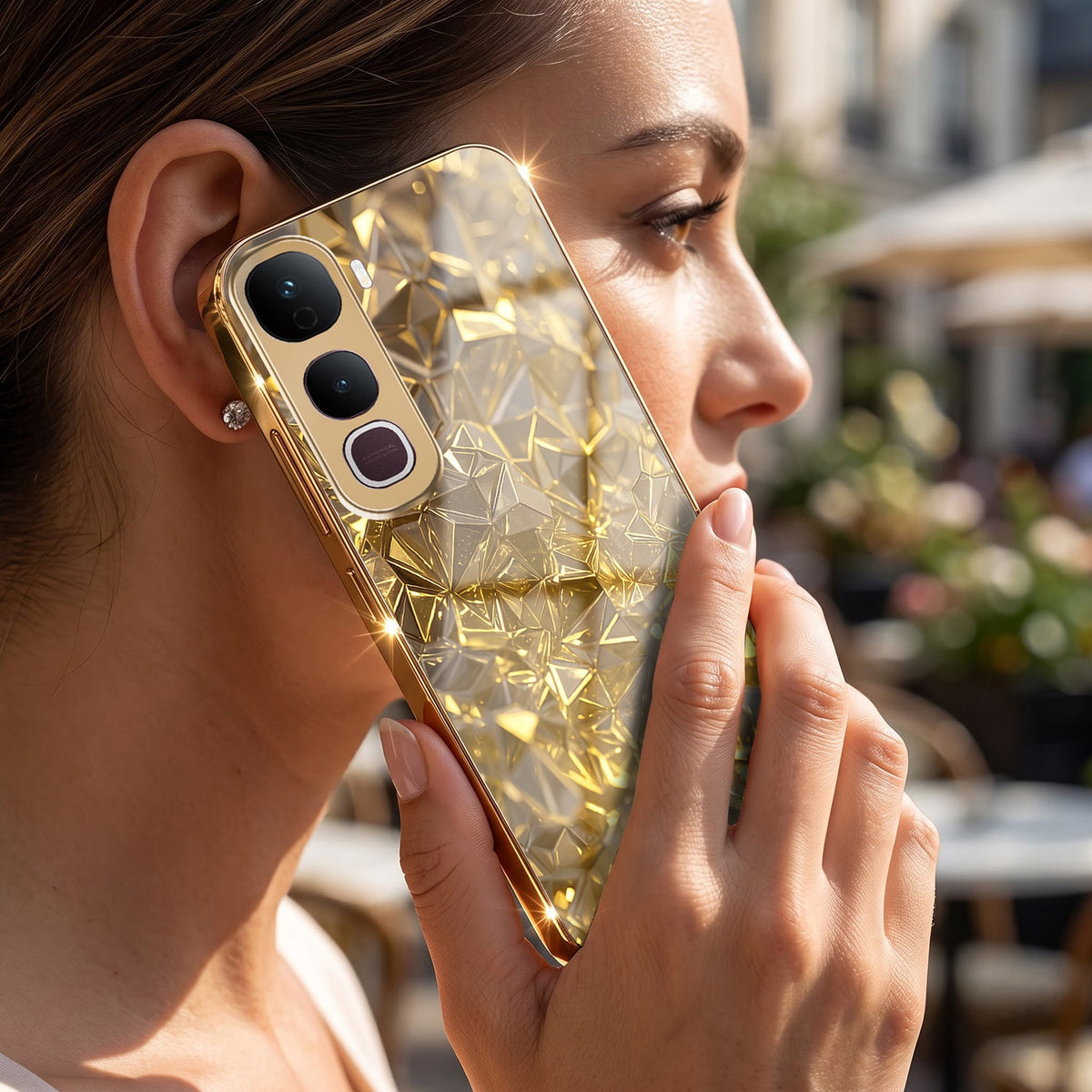 Vivo Y400 Pro 5G Golden Diamond Shatter Gold Electroplated Glass Phone Back Case