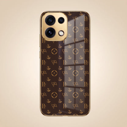 Oppo Reno 16C 5G Luxury Monogram Brown Gold Electroplated Glass Phone Back Case