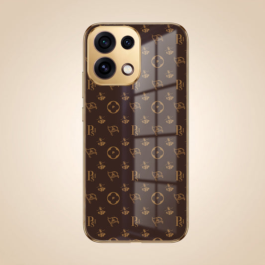 Oppo Reno 16C 5G Luxury Monogram Brown Gold Electroplated Glass Phone Back Case