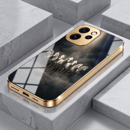 Oppo Reno 15 Pro Mini 5G Running Horses Gold Electroplated Glass Phone Back Case