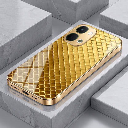 Vivo T5x 5G Golden Criss Cross Gold Electroplated Glass Phone Back Case