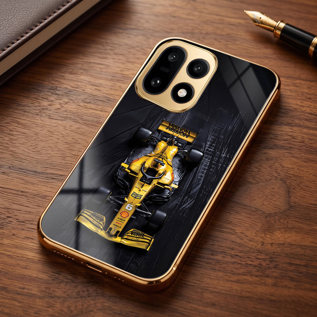 OnePlus 15 5G F1 Racing Car Gold Electroplated Glass Phone Back Case