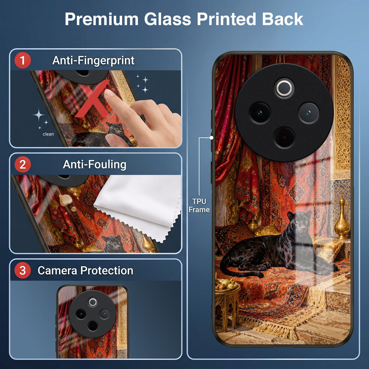 Vivo T4 5G Royal Black Panther Acrylic Glass Back Case