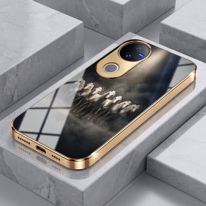 Vivo V50 5G Running Horses Gold Electroplated Glass Phone Back Case