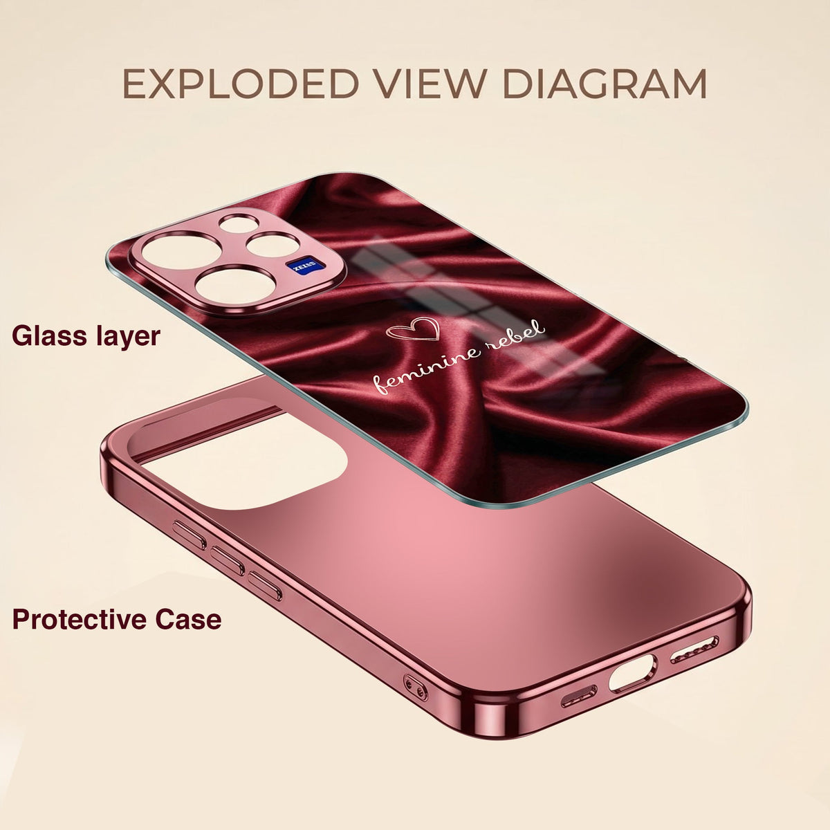 Vivo V70 5G Feminine Rebel Burgundy Electroplated Glass Back Case
