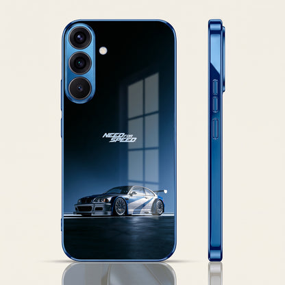Samsung Galaxy A36 5G Need For Speed Blue Electroplated Glass Phone Back Case