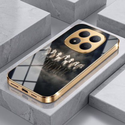 Redmi Note 15 Pro+ 5G Running Horses Gold Electroplated Glass Phone Back Case