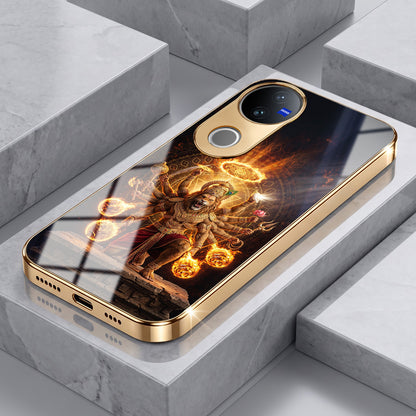 Vivo V50 5G Lord Narasimha Gold Electroplated Glass Phone Back Case