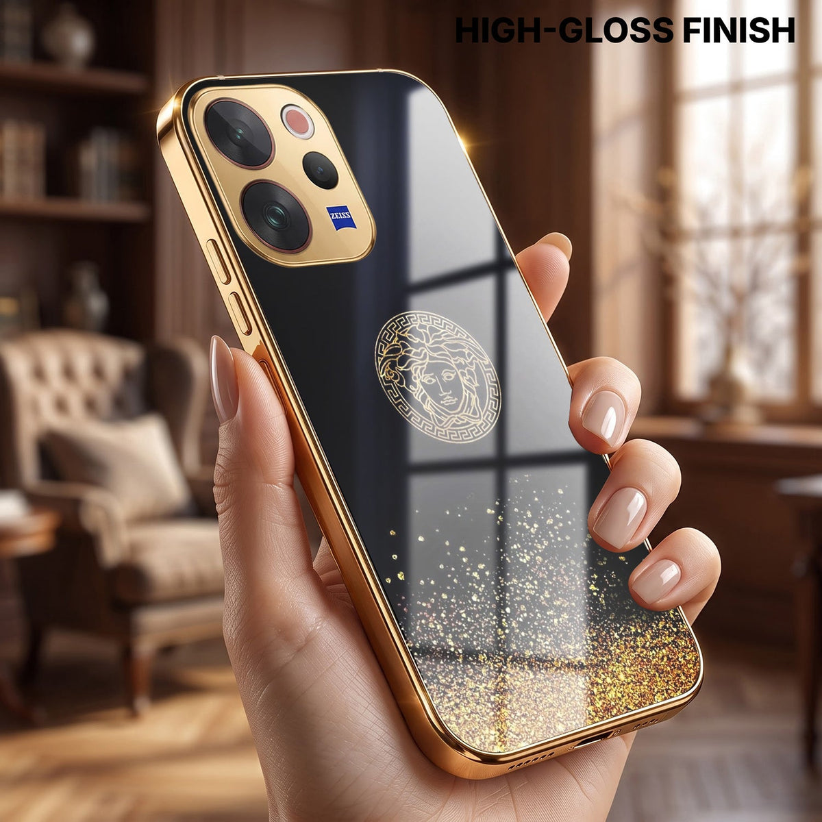 Vivo V70 5G Medusa Head Gold Electroplated Glass Phone Back Case