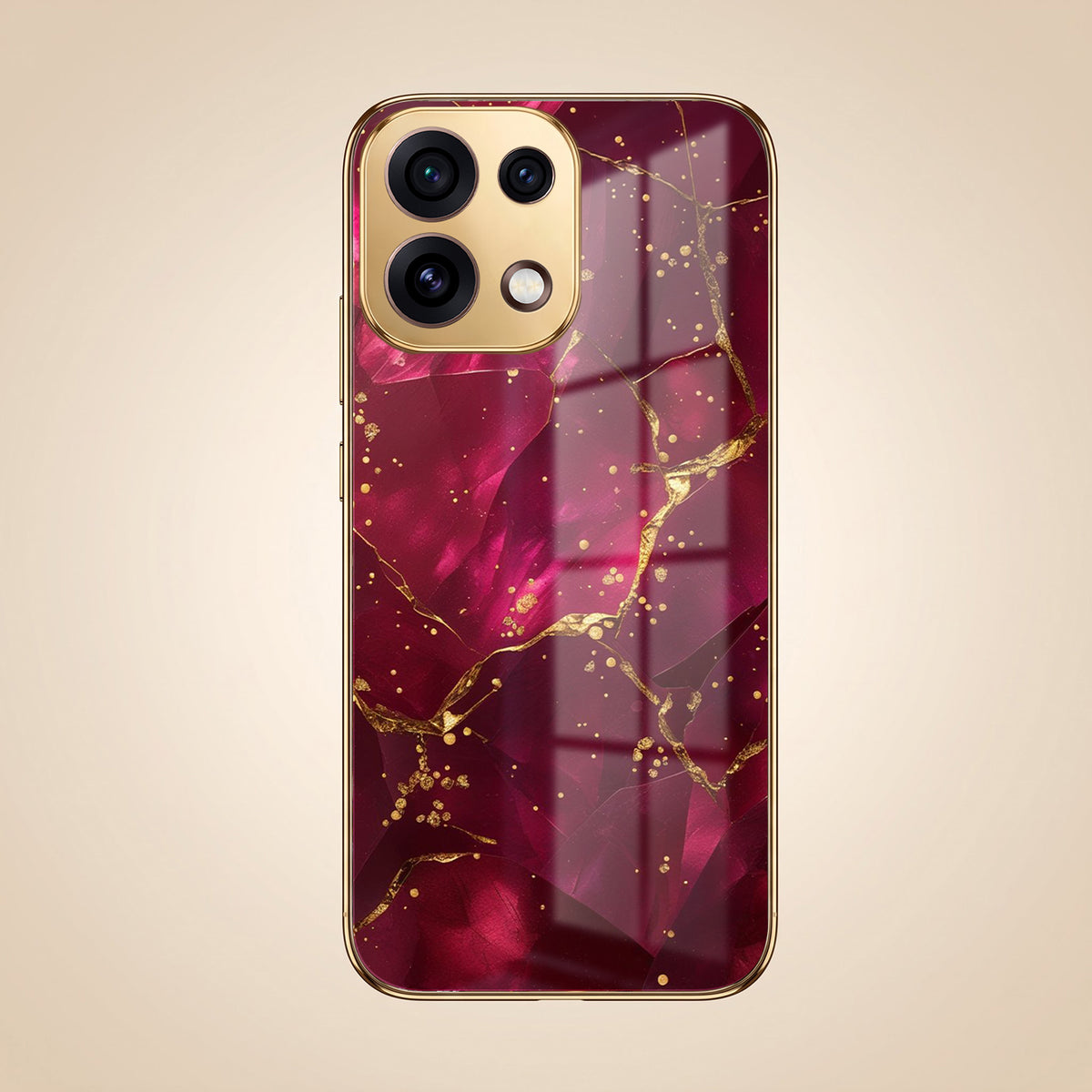 Oppo Reno 16C 5G Luxury Crimson Marble Gold Electroplated Glass Phone Back Case